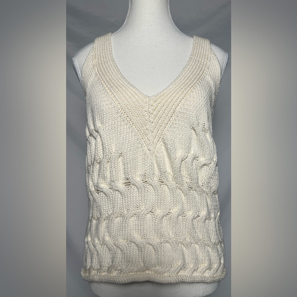 ZARA Cream Cable Knit Boho Summer Vacation Sleeveless Top‎ Size M